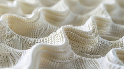 closeup image features a piece of fabric created using 3D knitting technology. The fabric shows a unique raised pattern made possible through digital knitting techniques.