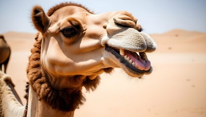 A Camel With Its Mouth Open In A Contented Smile Upscaled - obrazy, fototapety, plakaty