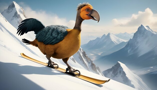 A Dodo Bird Skiing Down A Mountain Upscaled 2