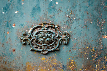 Floral Crest on Metal Wall in Migennes France