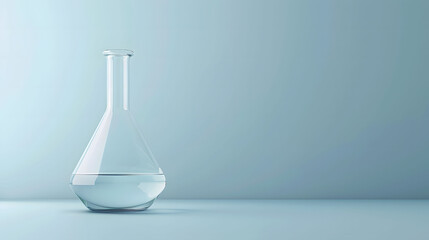 Glass Erlenmeyer flask on a blue gradient background. with copy space. Science and laboratory research concept for scientific publications, educational materials, laboratory service advertising - obrazy, fototapety, plakaty