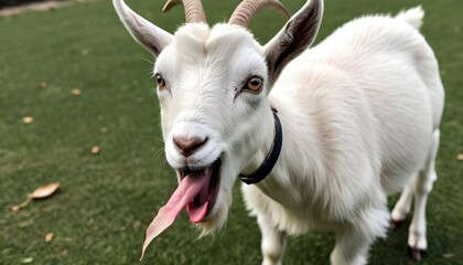 A Goat With Its Tongue Darting Out To Snatch A Lea Upscaled 2 - obrazy, fototapety, plakaty