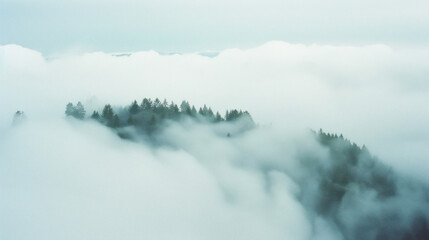 Analogue Still High Angle Shot of A Foggy Hill Landscape