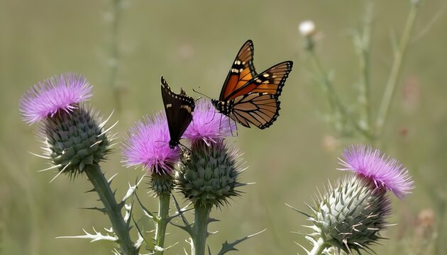 Butterflies Gathering Around A Patch Of Thistles Upscaled