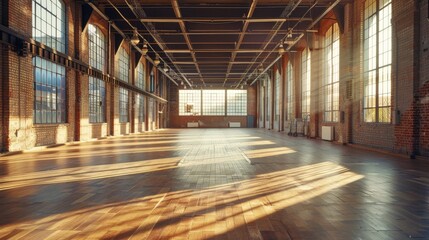 Spacious and empty gym interior with high ceiling and natural light
