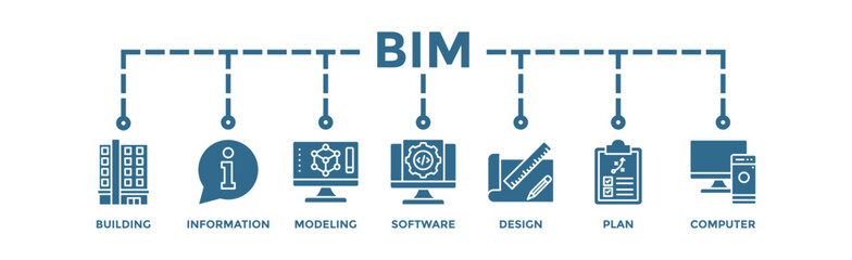 Fototapeta na wymiar BIM banner web icon illustration concept for building information modeling with icon of building, information, modeling, software, design, plan, and computer
