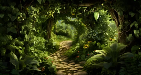 Poster an open pathway in a forest filled with tropical vegetation © Alexander