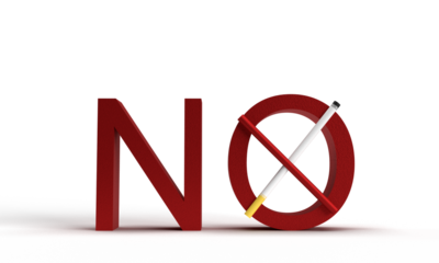 No red pink colour smoking cigarette disease tobacco danger health cancer concept addiction stop no 31 thirty one day may awareness unhealthy lung death campaign burn advertisement tabacco breath warn