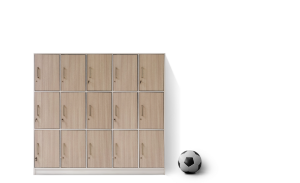 Lockers in the gym with soccer balls PNG transparent