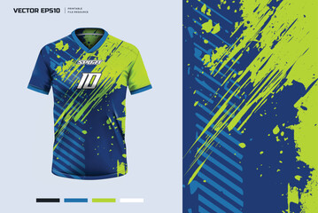 Jersey mockup template t shirt design. Abstract green grunge pattern design for jersey soccer football. Vector eps file