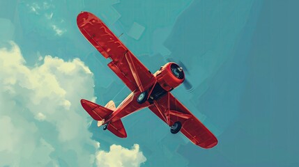 Vintage Flight, biplane, red, sky, clouds, aviation, classic, soar, blue, airplane, propeller, wings, flying, aircraft, white, fluffy, clear, sky, altitude, adventure, travel, retro, airshow, piloting - obrazy, fototapety, plakaty