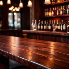 Blank empty wooden table in restaurant bar for product mockup photography - 762862727