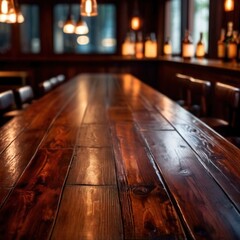Blank empty wooden table in restaurant bar for product mockup photography - 762862790