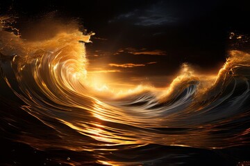 golden particles wave and light abstract wide screen backgroun