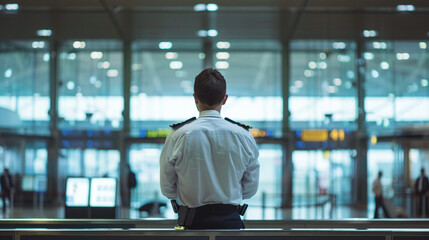 airport officer waiting to check passenger - obrazy, fototapety, plakaty