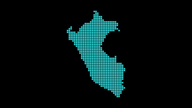 Peru digital map. Map of Peru in dotted style. Shape of the country filled with rectangles. Radiant video.