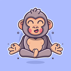 funny gorilla animal character mascot with yoga meditation pose isolated cartoon