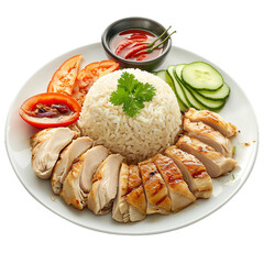 Hainanese Chicken Rice, transparent background, isolated image, generative AI