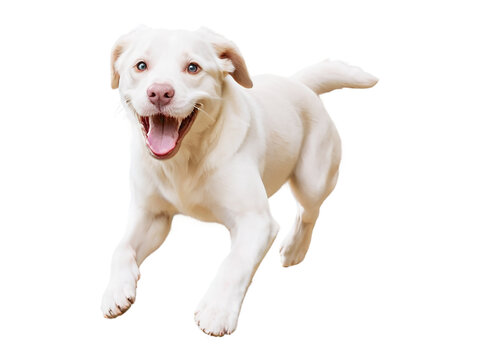 labrador in motion, playing, running towards camera isolated on transparent background