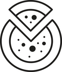 Pizza with one slice separated linear icon. Thin line illustration. Contour symbol. Vector isolated outline drawing. Editable stroke