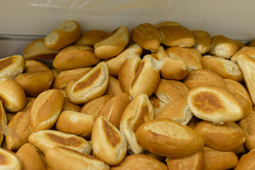 Bread stand in a supermarket. Fresh bread.