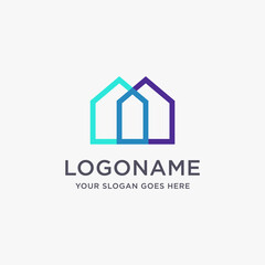 Three house property estate logo icon vector template on white background