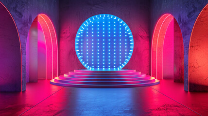 Vibrant Neon Archway and LED Circle Stage