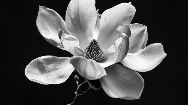 Close up of black and white flowers of a magnolia tree on isolated background. generative AI image