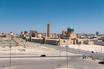 Bukhara, Uzbekistan Aerial view of Kalan Minaret Emir and Alim Khan madrasah