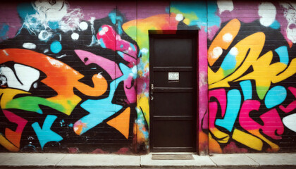 Colorful full graffiti on a street wall