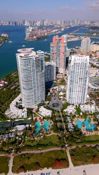 Miami Beach highrise condominiums. 4k vertical slow motion stock video