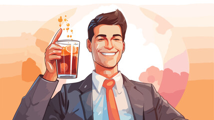 Vector of happy businessman drinking the idea juice