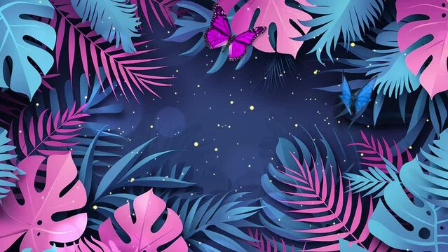 summer posters with exotic jungle tropical palm leaves. seamless looping overlay 4k virtual video animation background