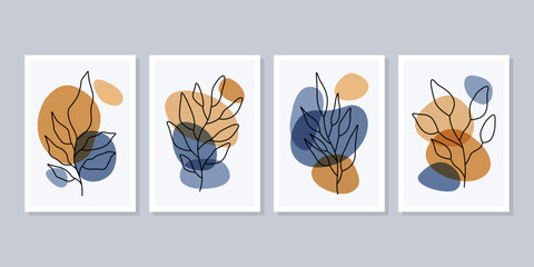 wall art botanical print collection, Abstract Plant Art design for print, cover, wallpaper, Minimal and natural wall art.