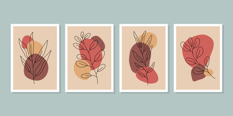 wall art botanical print collection, Abstract Plant Art design for print, cover, wallpaper, Minimal and natural wall art.