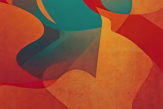 Colorful illustration. Abstract background in red and orange colors. Risograph style adds unique texture.