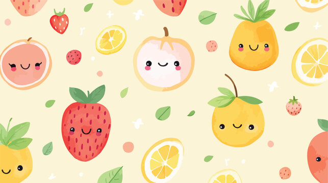 Watercolor fruit seamless pattern. Cute cartoon cha