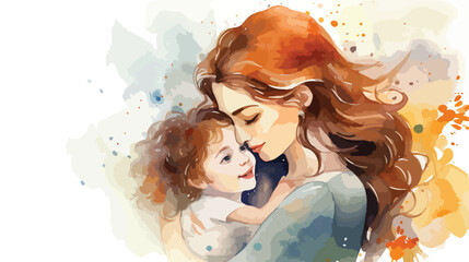 Watercolor illustration mom and child blowing out f