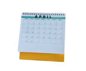 April 2024 calendar. Page of the annual a desk calendar isolated on transparent background. PNG File