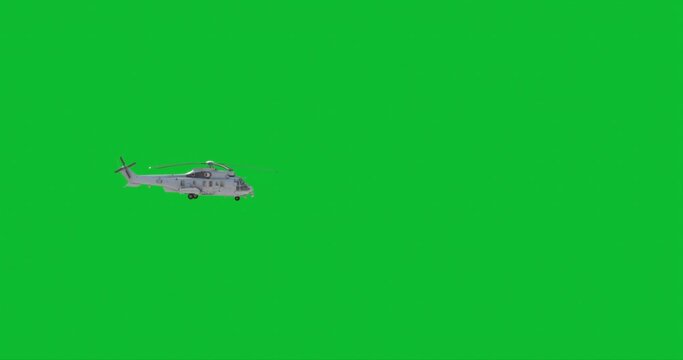 Military Helicopter Flying From Left To Right Isolated on Green Screen,4K Video Element