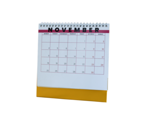 November 2024 calendar. Page of the annual a desk calendar isolated on transparent background. PNG File