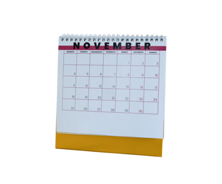 November 2024 calendar. Page of the annual a desk calendar isolated on transparent background. PNG File