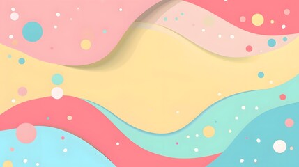 Fototapeta na wymiar Colorful Abstract Background with Pink, Yellow, Blue Waves and White Dots