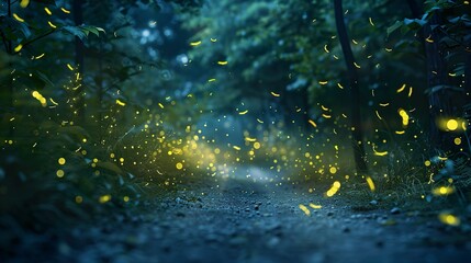 Fototapeta na wymiar A swarm of fireflies lighting up the night sky