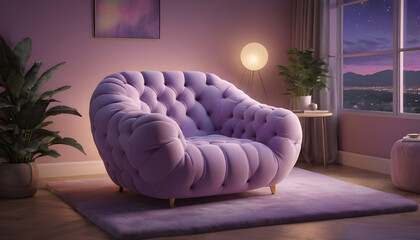 Boho home interior design of modern living room Purple chair 11