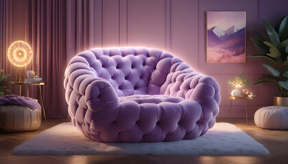 Boho home interior design of modern living room Purple chair 10