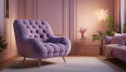 Boho home interior design of modern living room Purple chair 12