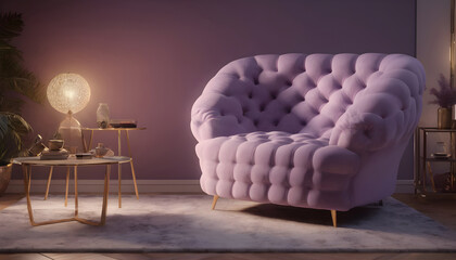 Boho home interior design of modern living room Purple chair
