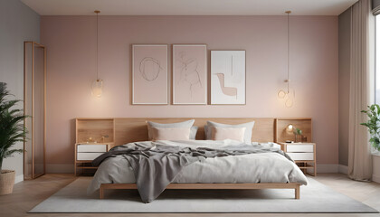 Fototapeta na wymiar Scandinavian interior design of modern bedroom 10