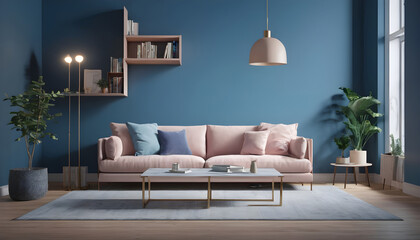 Sofa and book blue wall Scandinavian home interior 3